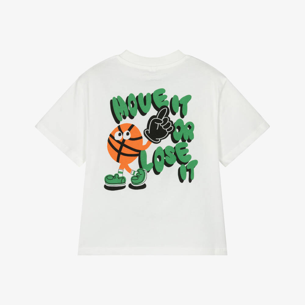 Stella McCartney Kids-Boys Ivory Cotton T-Shirt with Basketball Theme | Childrensalon