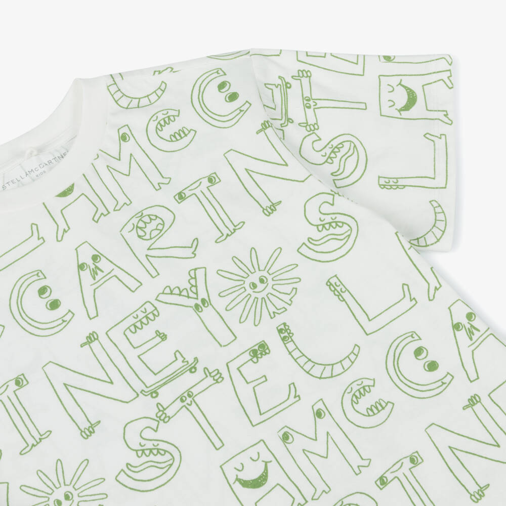 Stella McCartney Kids-Boys Ivory & Green Cotton T-Shirt | Childrensalon