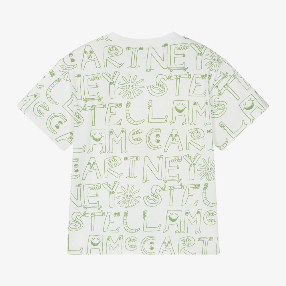 Stella McCartney Kids-Boys Ivory & Green Cotton T-Shirt | Childrensalon
