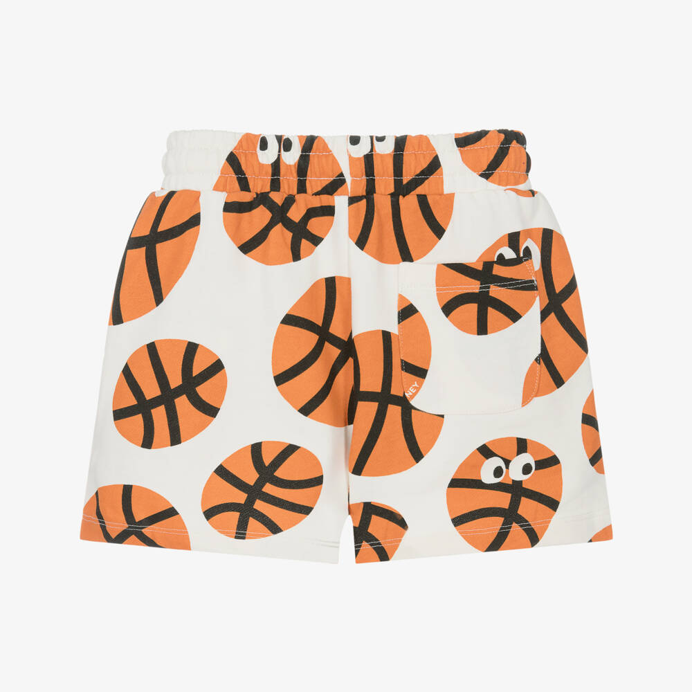 Stella McCartney Kids-Boys Ivory & Orange Basketball Print Shorts | Childrensalon