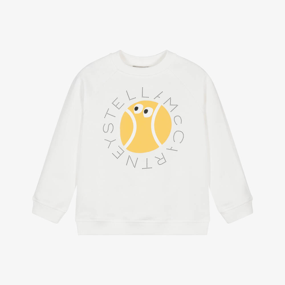 Stella McCartney Kids-Boys Ivory Tennis Ball Logo Cotton Sweatshirt | Childrensalon