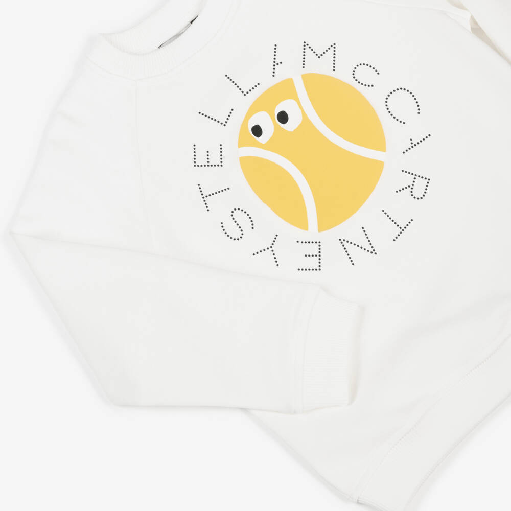 Stella McCartney Kids-Boys Ivory Tennis Ball Logo Cotton Sweatshirt | Childrensalon