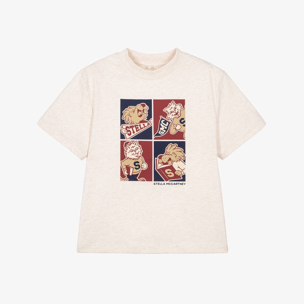 Stella McCartney Kids-Boys Ivory Varsity Animal Print T-Shirt | Childrensalon