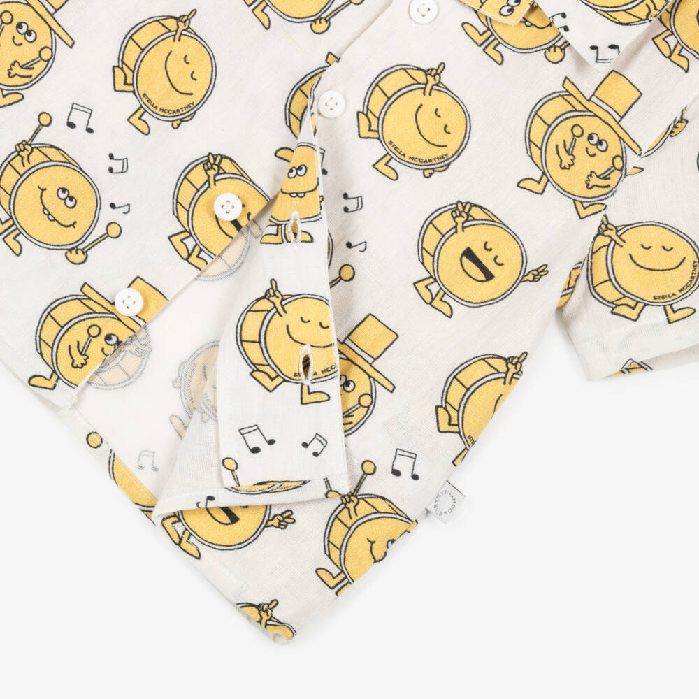 Stella McCartney Kids-قميص بطبعة طبول لون عاجي وأصفر للأولاد | Childrensalon