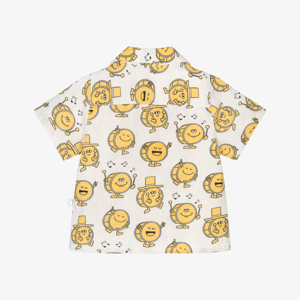 Stella McCartney Kids-قميص بطبعة طبول لون عاجي وأصفر للأولاد | Childrensalon