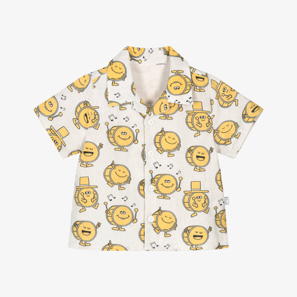 Stella McCartney Kids-Boys Ivory & Yellow Drum Print Shirt | Childrensalon