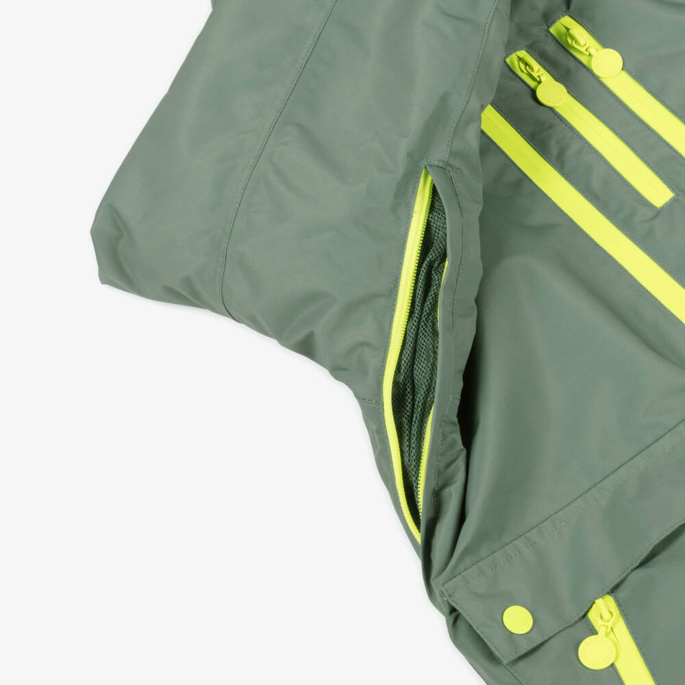Stella McCartney Kids-Boys Khaki Green Ski Jacket With Neon Yellow Detailing | Childrensalon