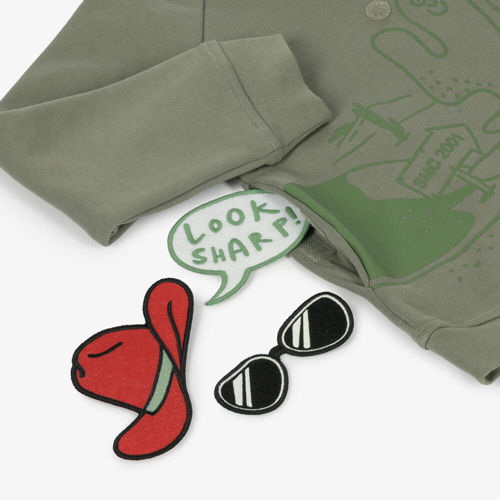 Stella McCartney Kids-Boys Moss Green Cactus Sweatshirt with Velcro Patches | Childrensalon