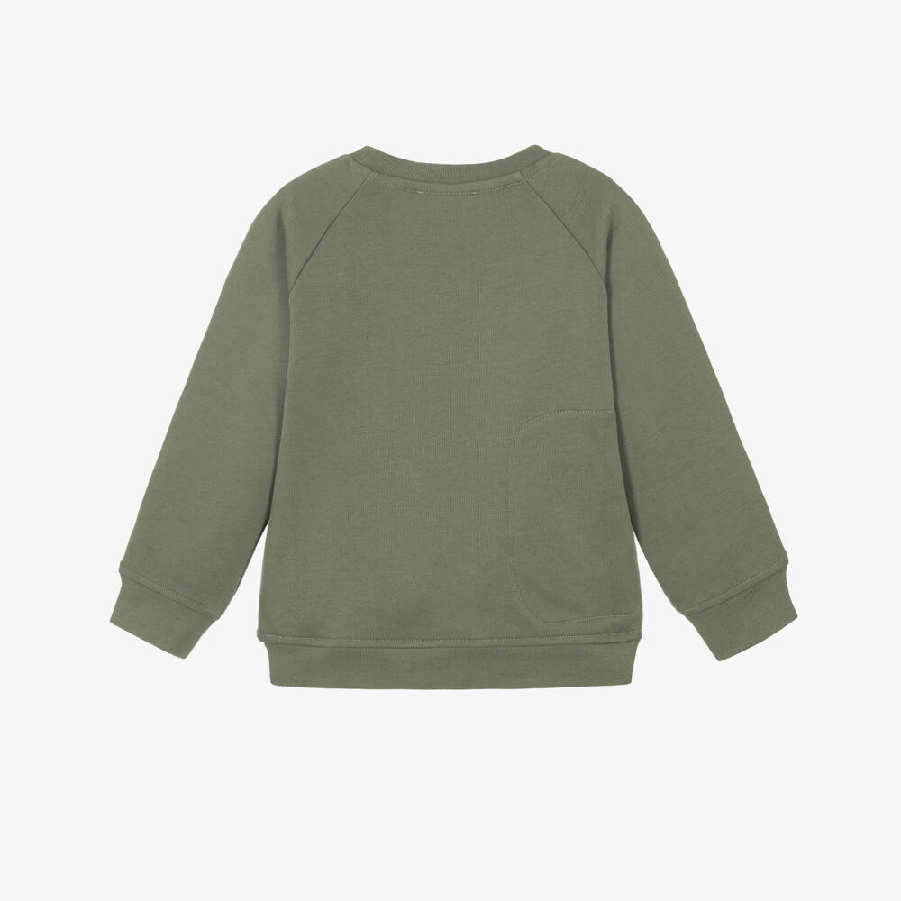 Stella McCartney Kids-Boys Moss Green Cactus Sweatshirt with Velcro Patches | Childrensalon