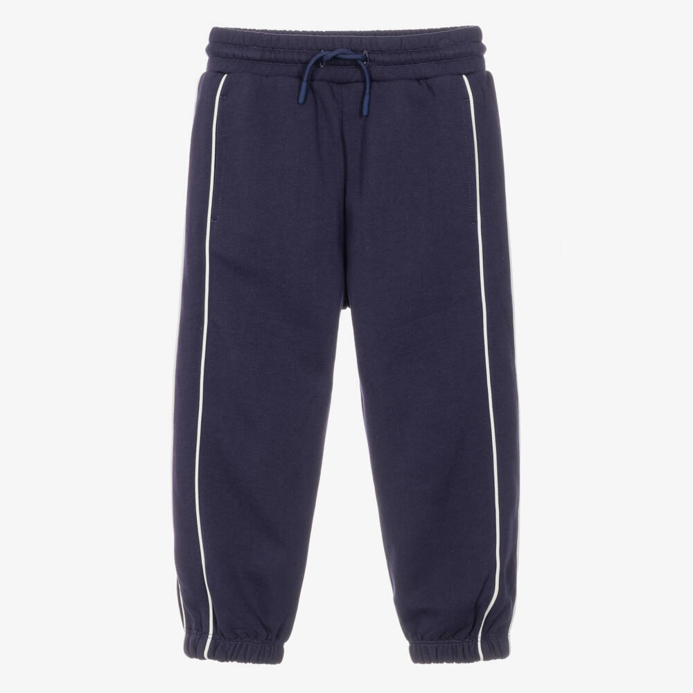 Stella McCartney Kids-Boys Navy Blue Cotton Joggers with Varsity-Logo Patch | Childrensalon