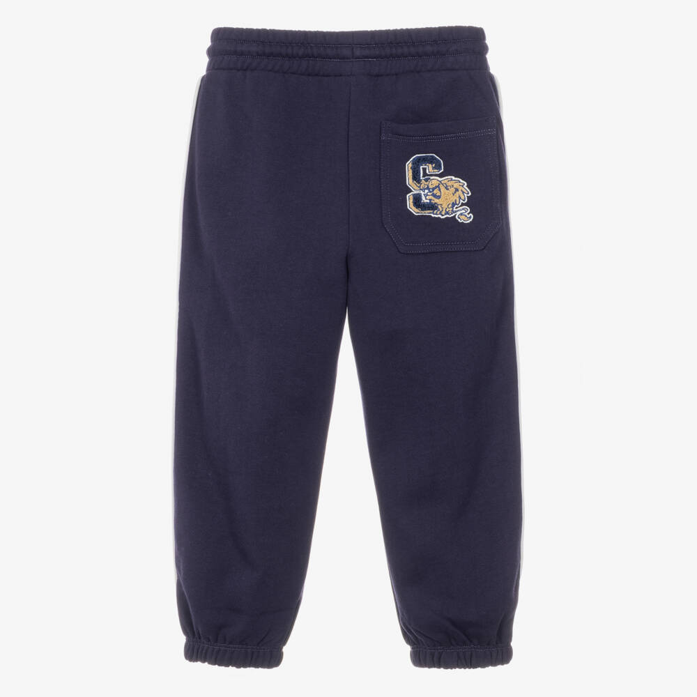 Stella McCartney Kids-Boys Navy Blue Cotton Joggers with Varsity-Logo Patch | Childrensalon