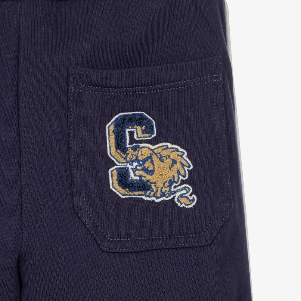 Stella McCartney Kids-Boys Navy Blue Cotton Joggers with Varsity-Logo Patch | Childrensalon