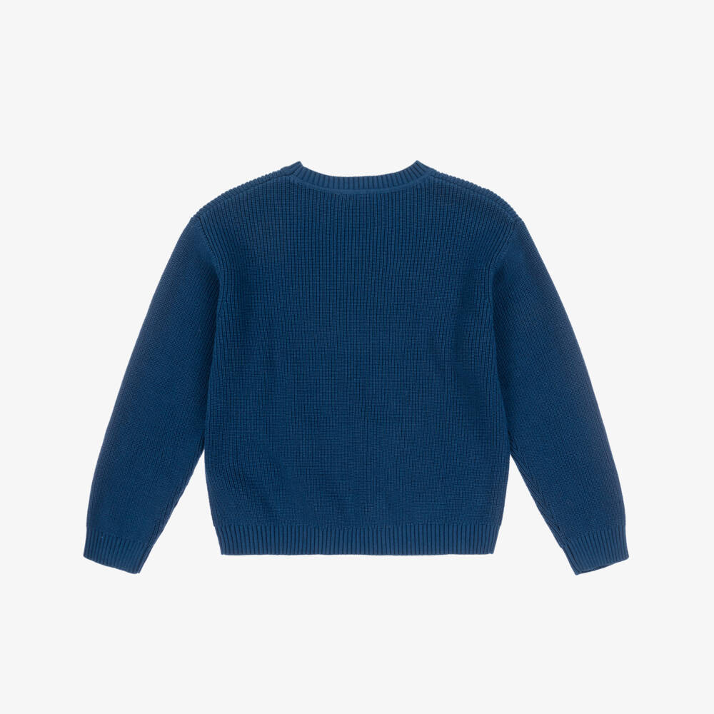 Stella McCartney Kids-Boys Navy Blue Cotton Knit Sweater with Yeti Character | Childrensalon