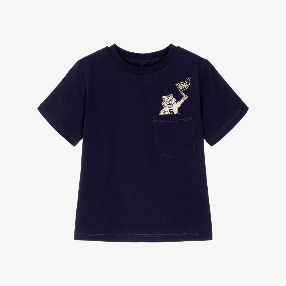 Stella McCartney Kids-Boys Navy Blue Cotton Pocket Graphic T-Shirt  | Childrensalon