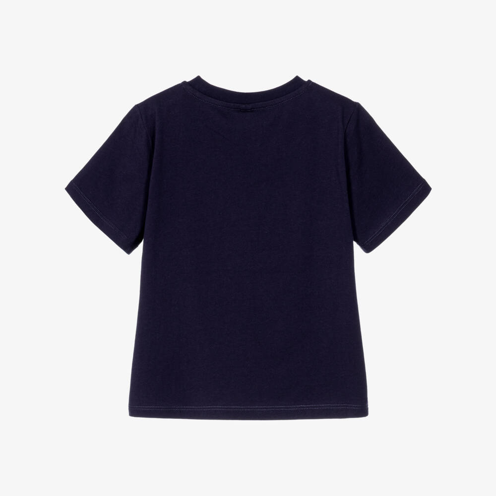 Stella McCartney Kids-Boys Navy Blue Cotton Pocket Graphic T-Shirt | Childrensalon