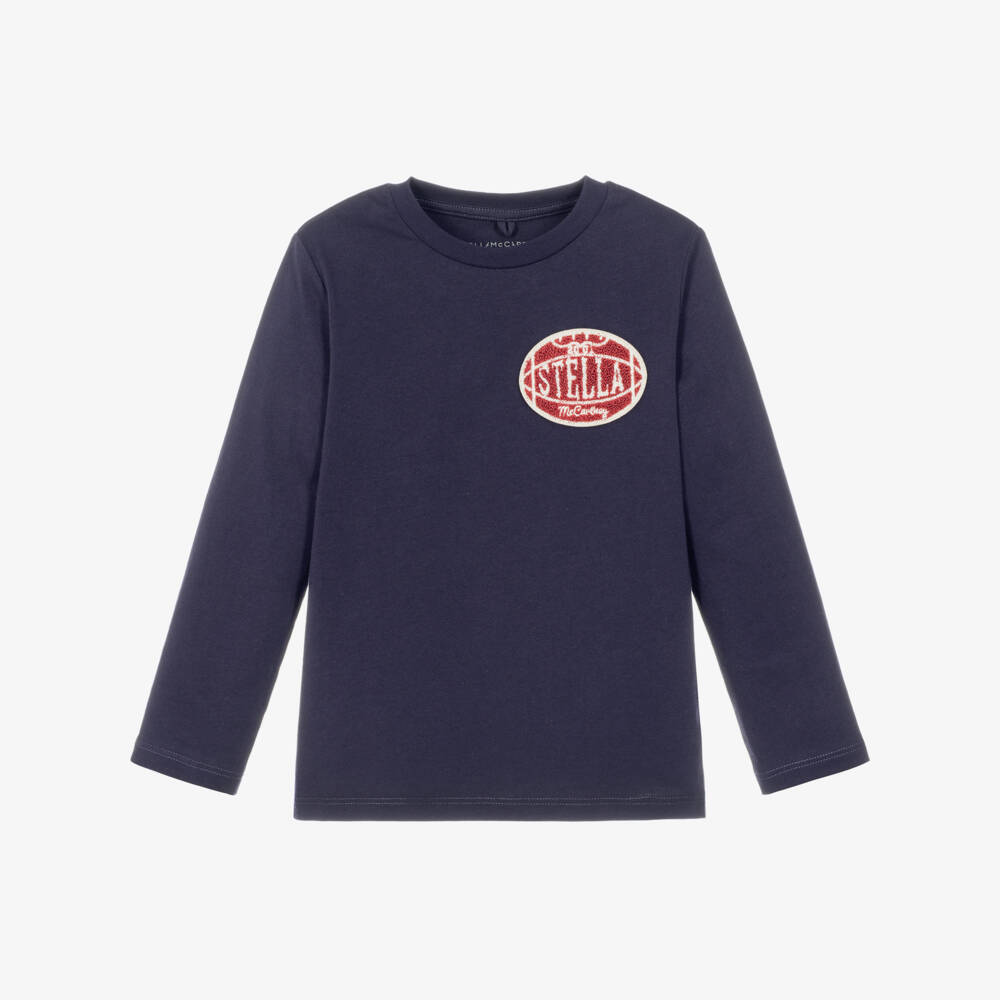 Stella McCartney Kids-Boys Navy Blue Cotton Top with American Football Patch | Childrensalon