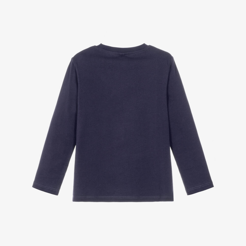 Stella McCartney Kids-Boys Navy Blue Cotton Top with American Football Patch | Childrensalon