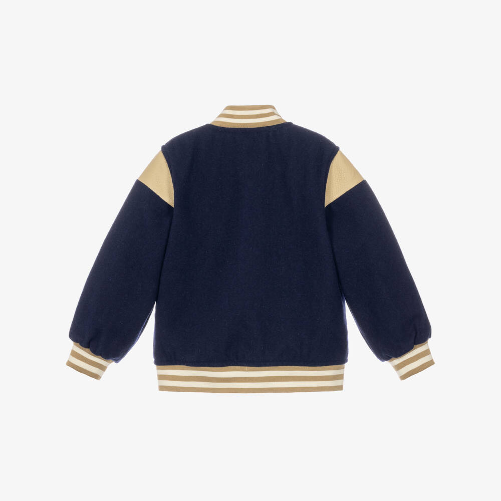 Stella McCartney Kids-Boys Navy Blue Wool-Mix Varsity Jacket | Childrensalon