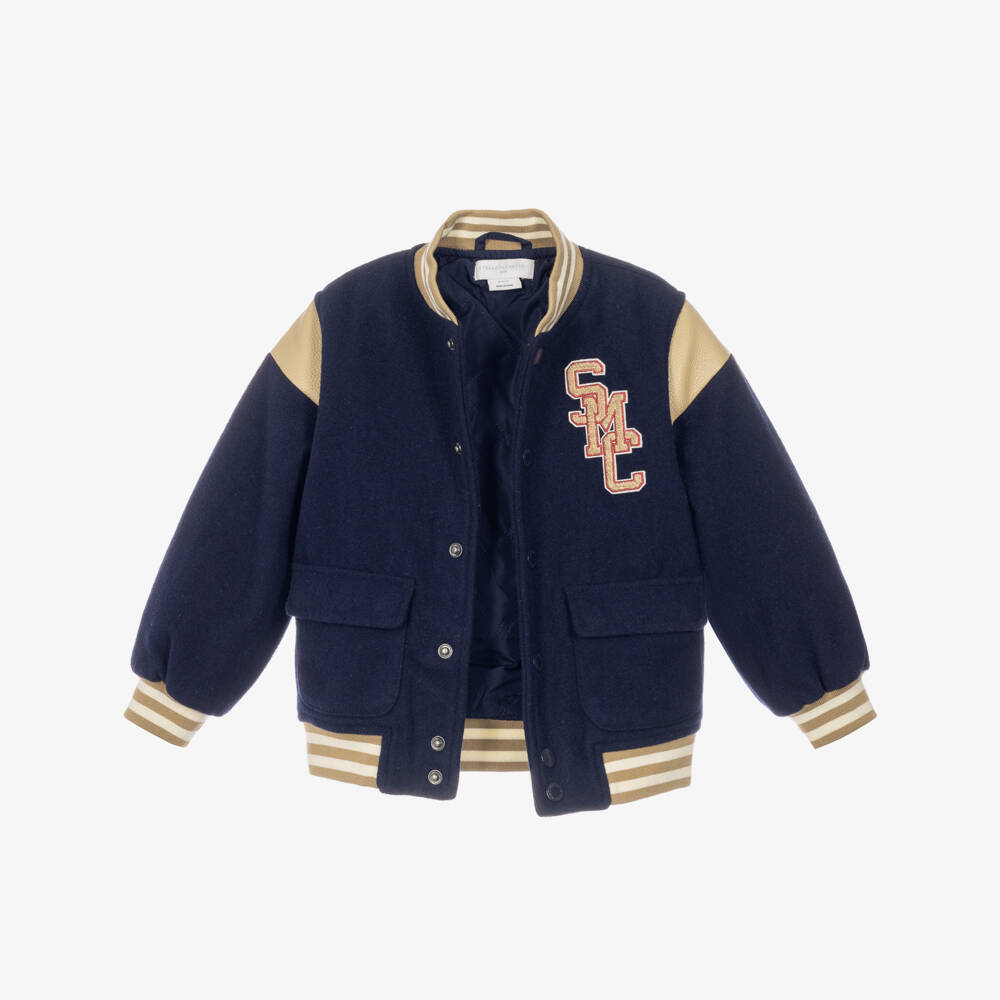 Stella McCartney Kids-Boys Navy Blue Wool-Mix Varsity Jacket | Childrensalon