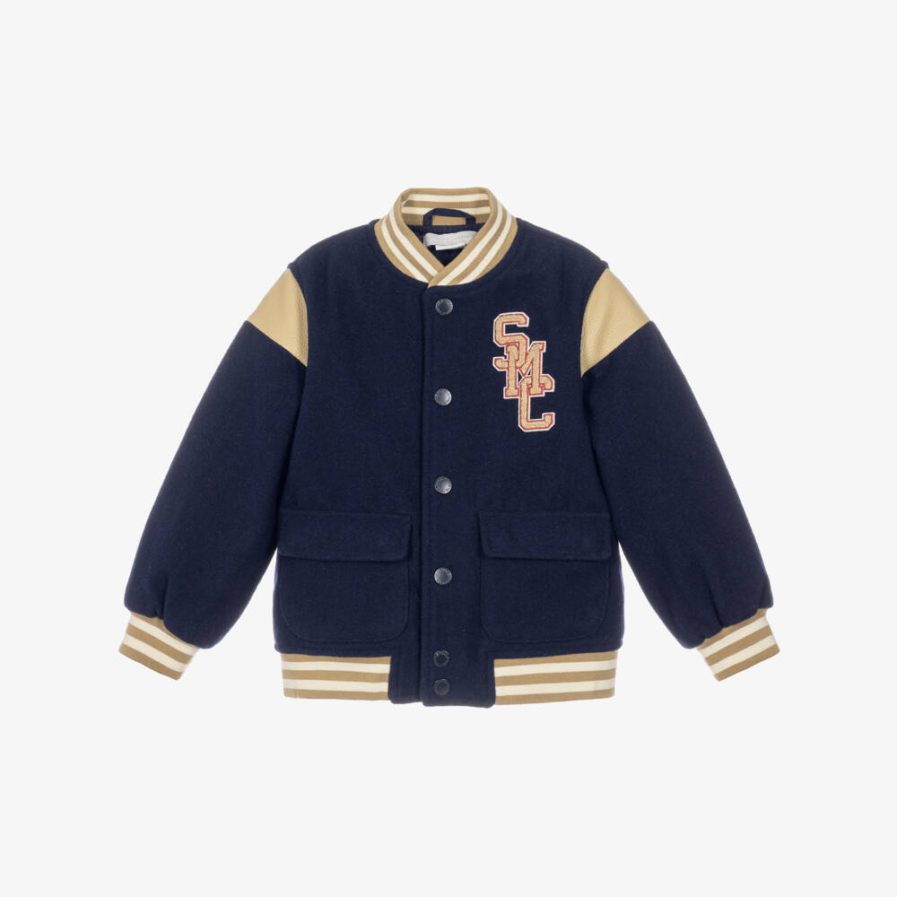 Stella McCartney Kids-Boys Navy Blue Wool-Mix Varsity Jacket | Childrensalon