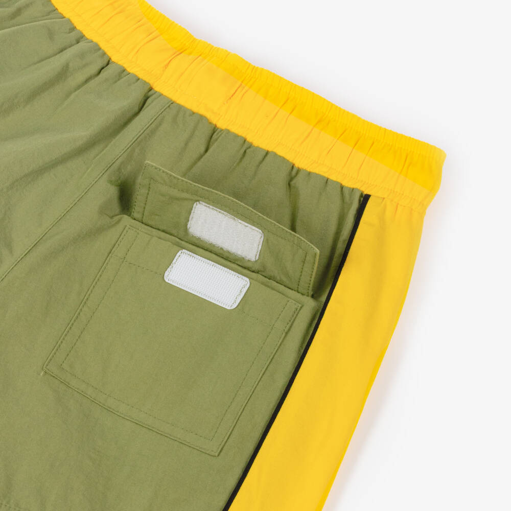 Stella McCartney Kids-Boys Olive Green & Bright Yellow Colourblock Shorts | Childrensalon