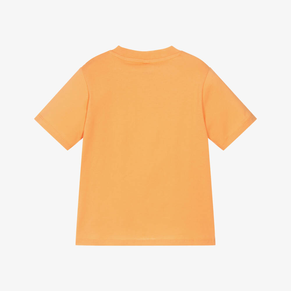Stella McCartney Kids-Boys Orange Cotton Logo Print T-Shirt | Childrensalon