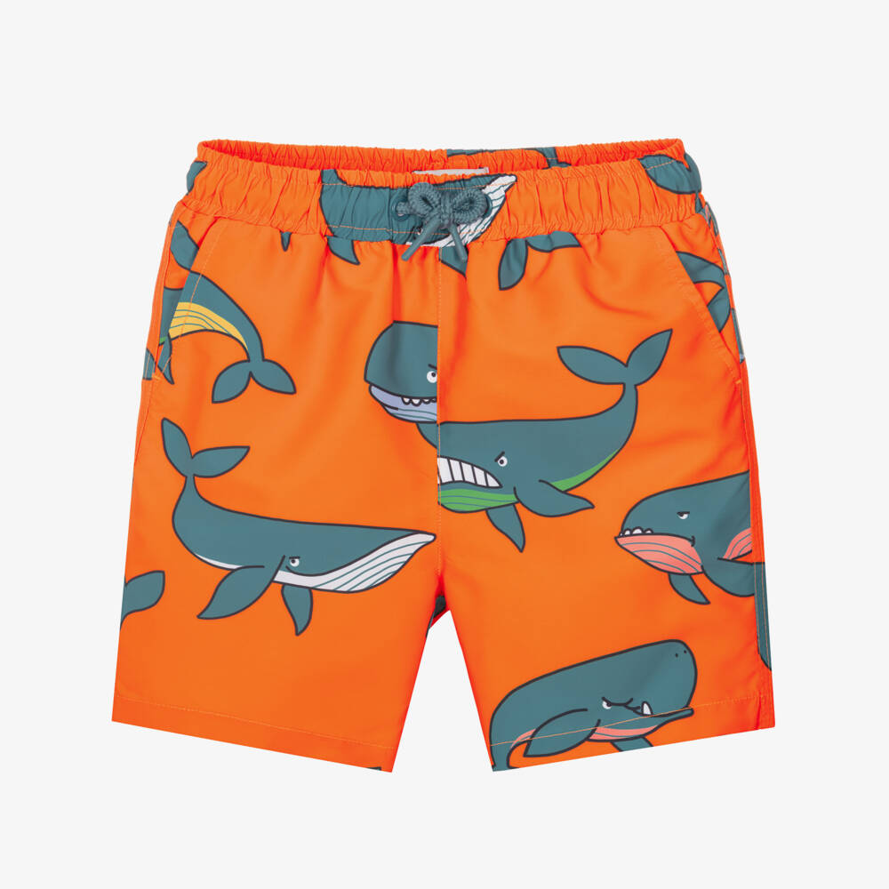 Stella McCartney Kids-Boys Orange Whale Print Swim Shorts | Childrensalon