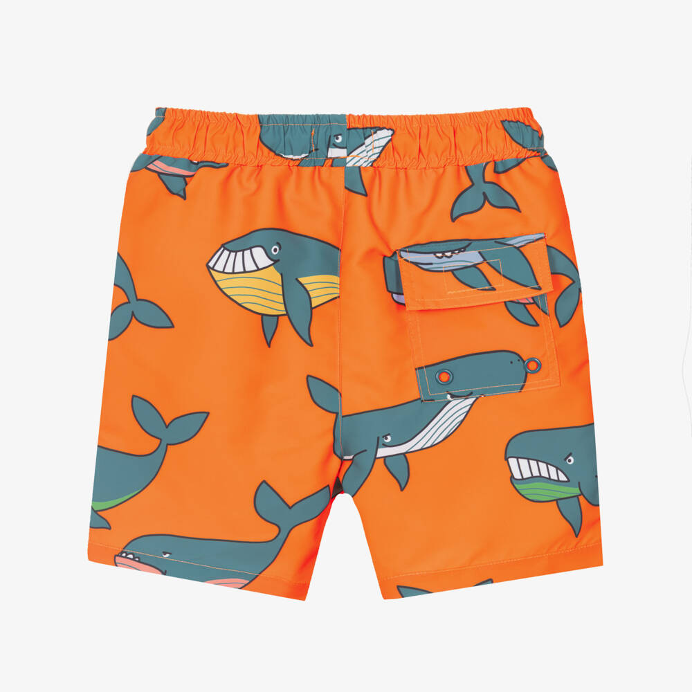 Stella McCartney Kids-Boys Orange Whale Print Swim Shorts | Childrensalon
