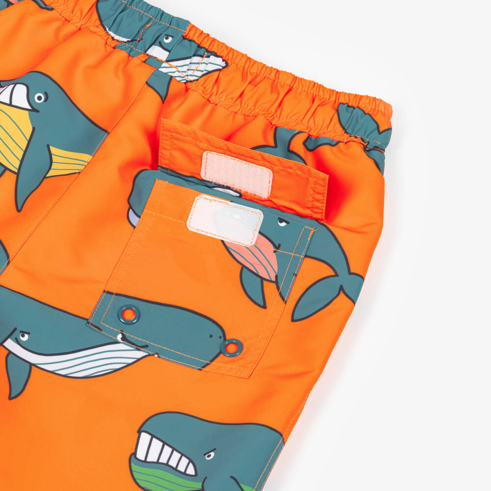 Stella McCartney Kids-Boys Orange Whale Print Swim Shorts | Childrensalon