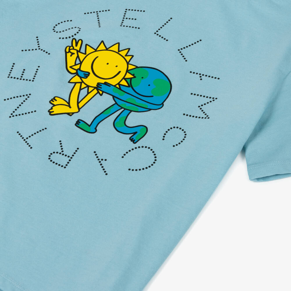 Stella McCartney Kids-Boys Pale Blue Cotton Sun & Earth T-Shirt | Childrensalon