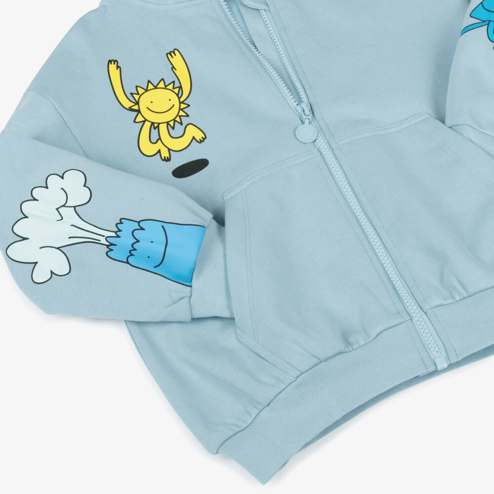 Stella McCartney Kids-هودي بسحاب قطن لون أزرق فاتح للأولاد | Childrensalon
