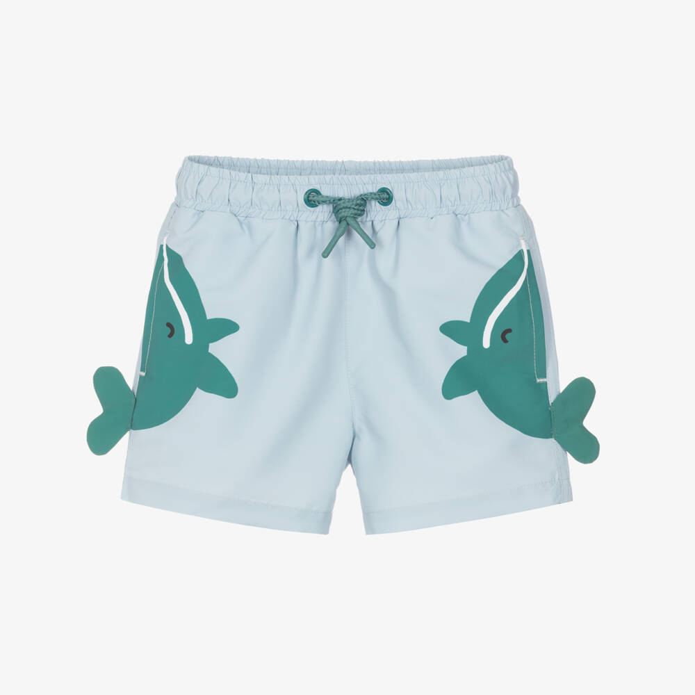 Stella McCartney Kids-شورت سباحة بشعار حوت لون أزرق فاتح للأولاد | Childrensalon