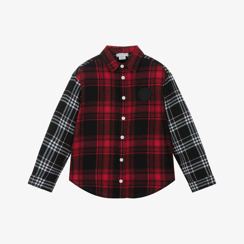 Stella McCartney Kids-قميص بنقشة كاروهات قطن لون أحمر وأسود للأولاد | Childrensalon