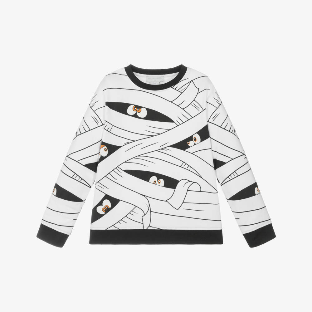 Stella McCartney Kids-Свитшот хлопковый бело-черный мумия Хэллоуин для мальчиков | Childrensalon
