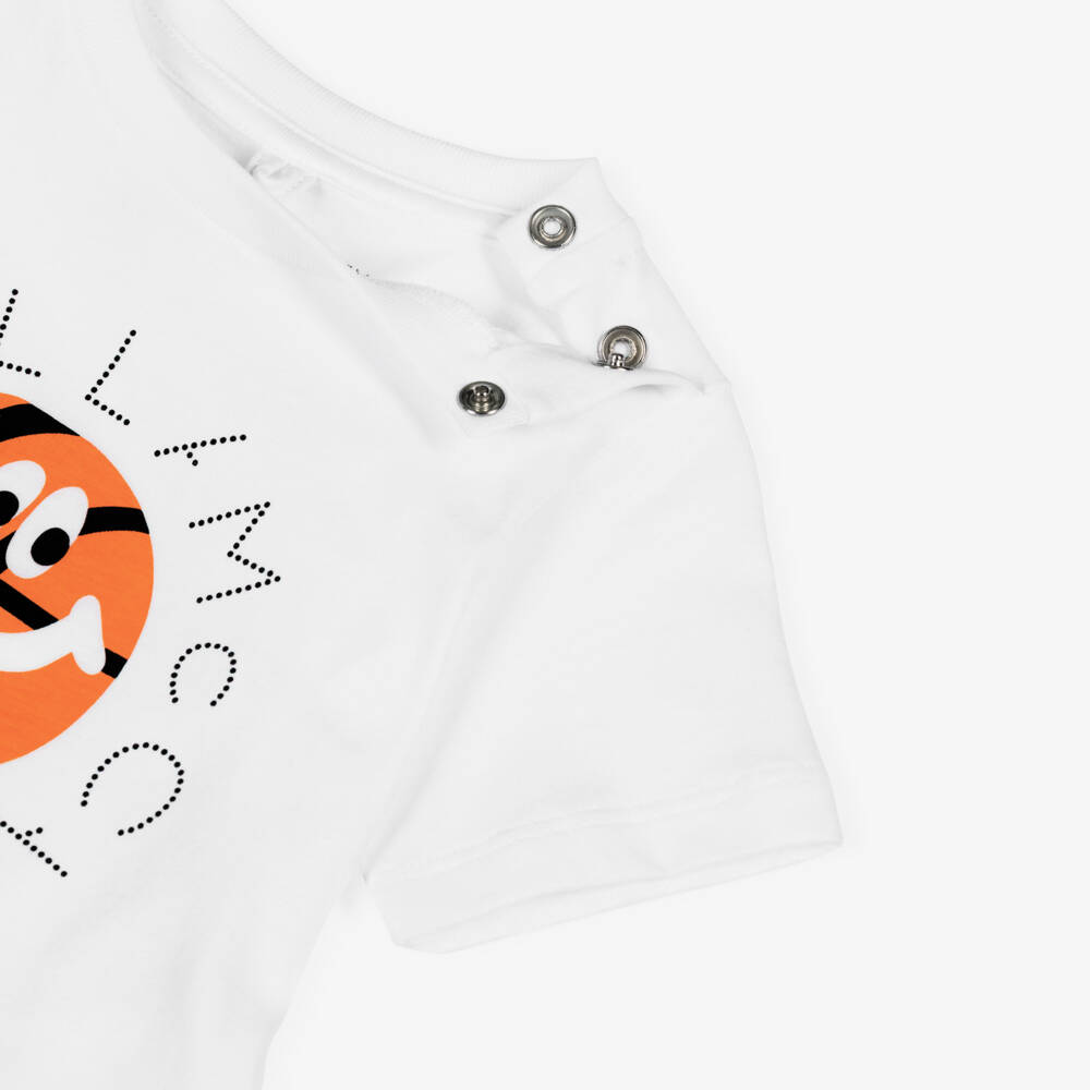 Stella McCartney Kids-Boys White Cotton Basket Ball & Logo Print T-Shirt | Childrensalon