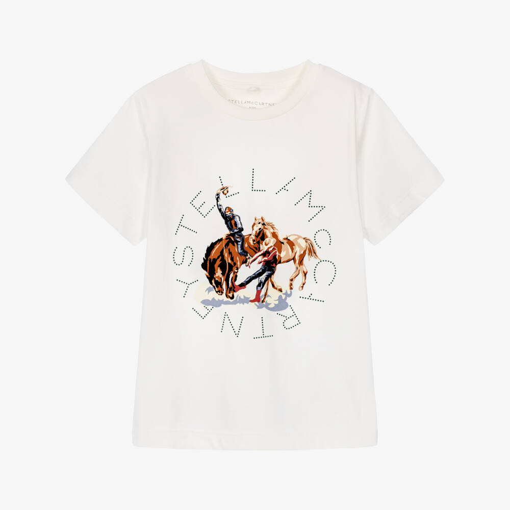 Stella McCartney Kids-Boys White Cotton Cowboy T-Shirt | Childrensalon