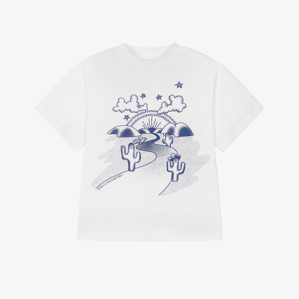 Stella McCartney Kids-Boys White Cotton Desert Landscape T-Shirt  | Childrensalon