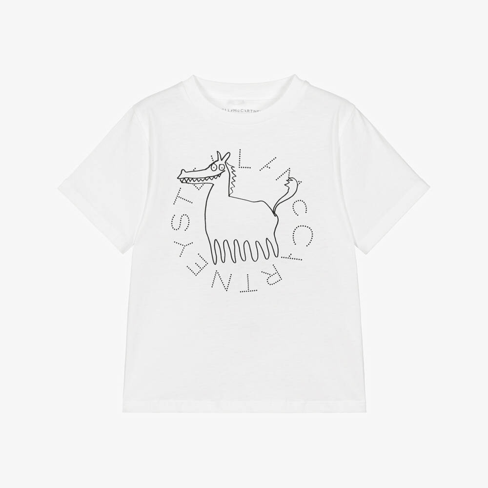 Stella McCartney Kids-Boys White Cotton Horse & Logo T-Shirt | Childrensalon