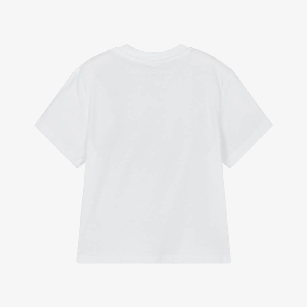 Stella McCartney Kids-Boys White Cotton T-Shirt with Black Chest Pocket | Childrensalon