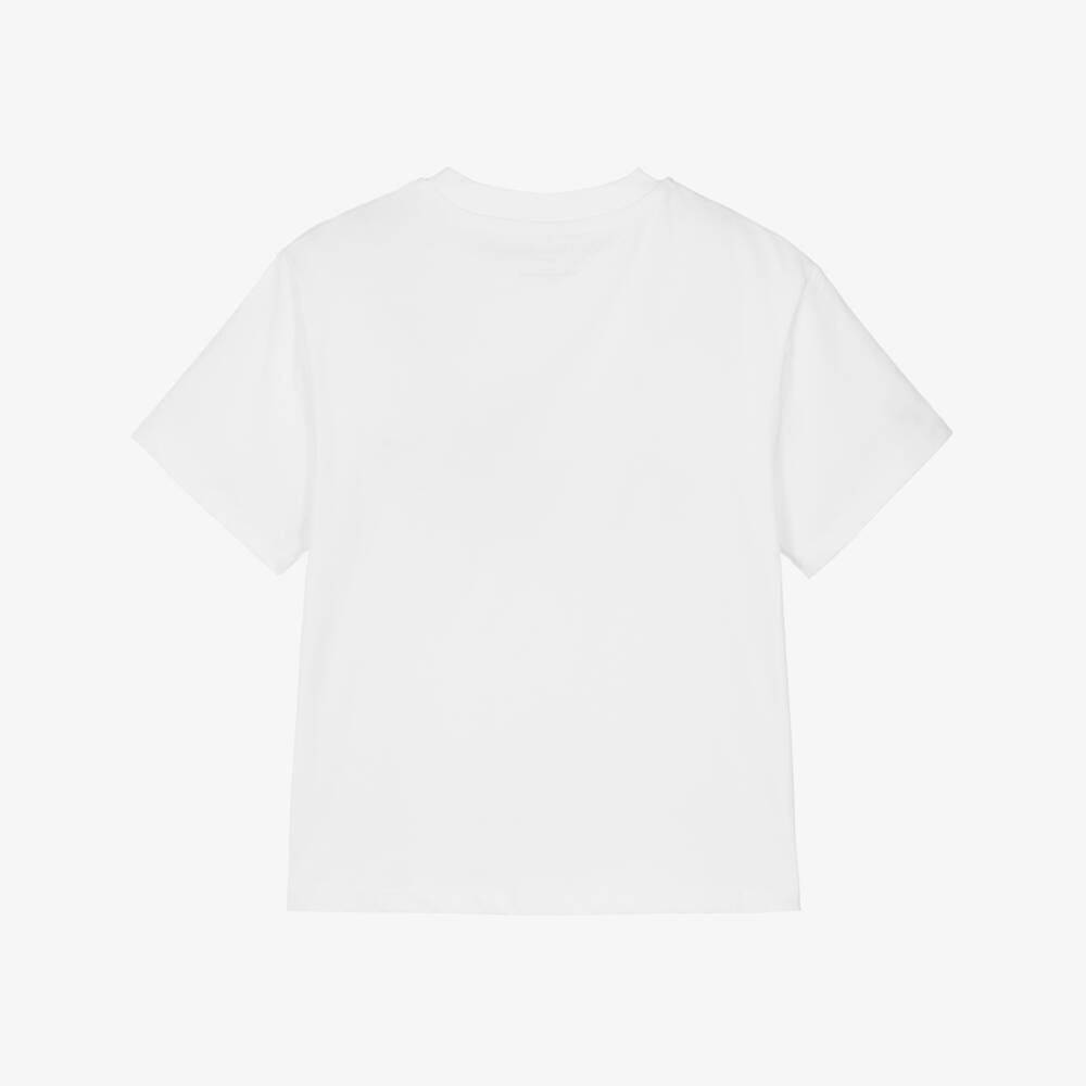Stella McCartney Kids-Boys White Cotton T-Shirt with Circular Whale Logo | Childrensalon