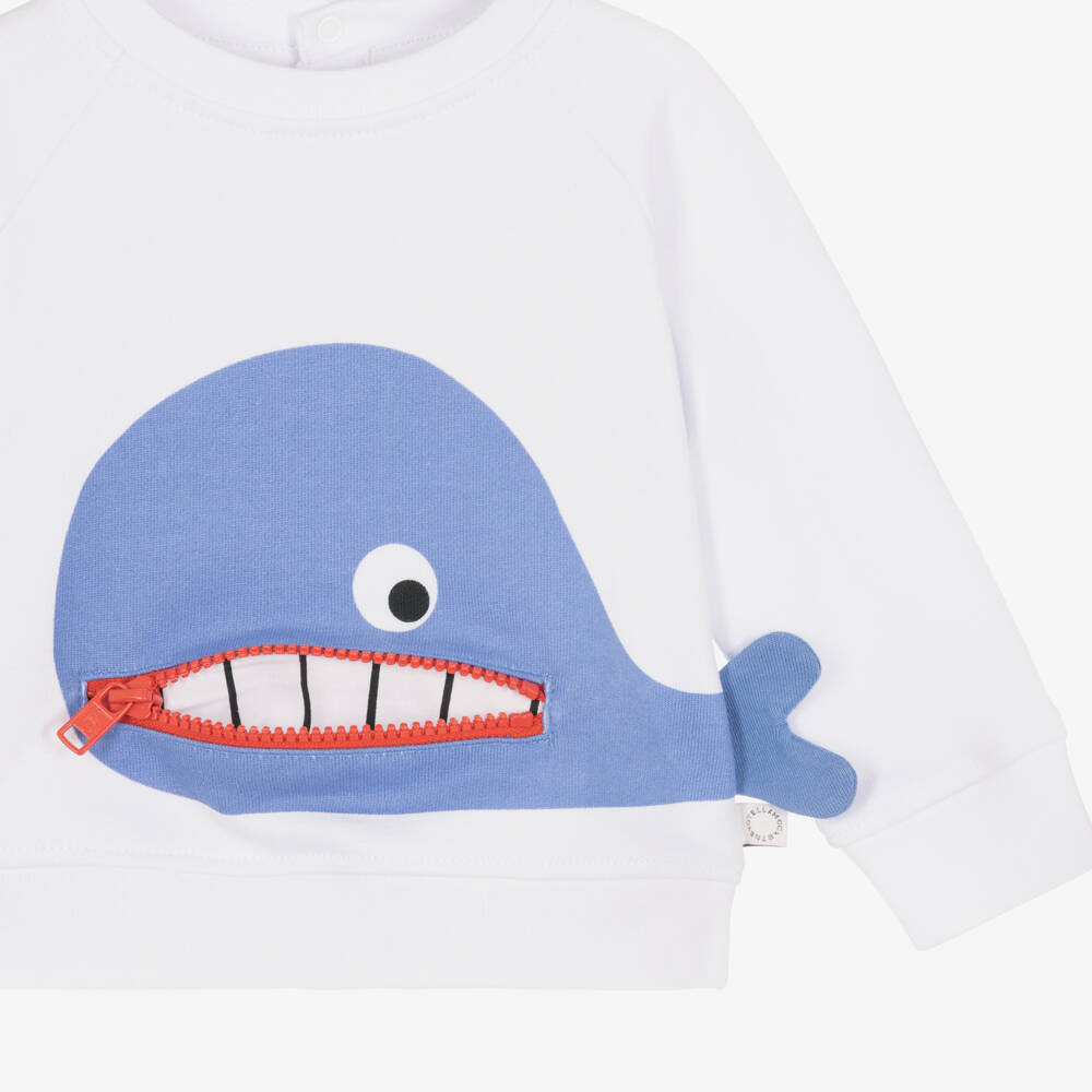 Stella McCartney Kids-Boys White Cotton Whale Motif Sweatshirt | Childrensalon