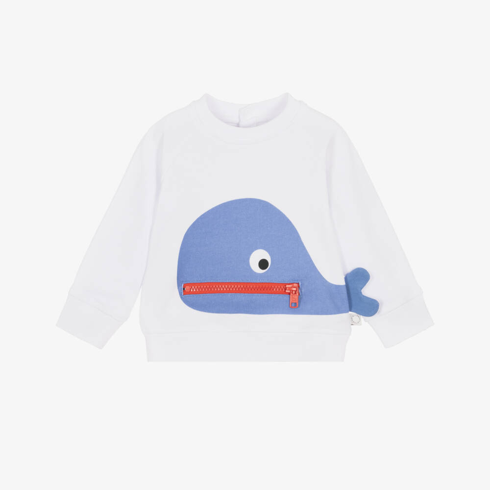 Stella McCartney Kids-Boys White Cotton Whale Motif Sweatshirt | Childrensalon