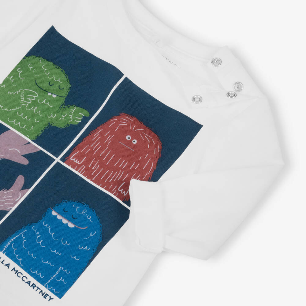Stella McCartney Kids-Футболка с принтом йети из белого хлопка для мальчиков | Childrensalon