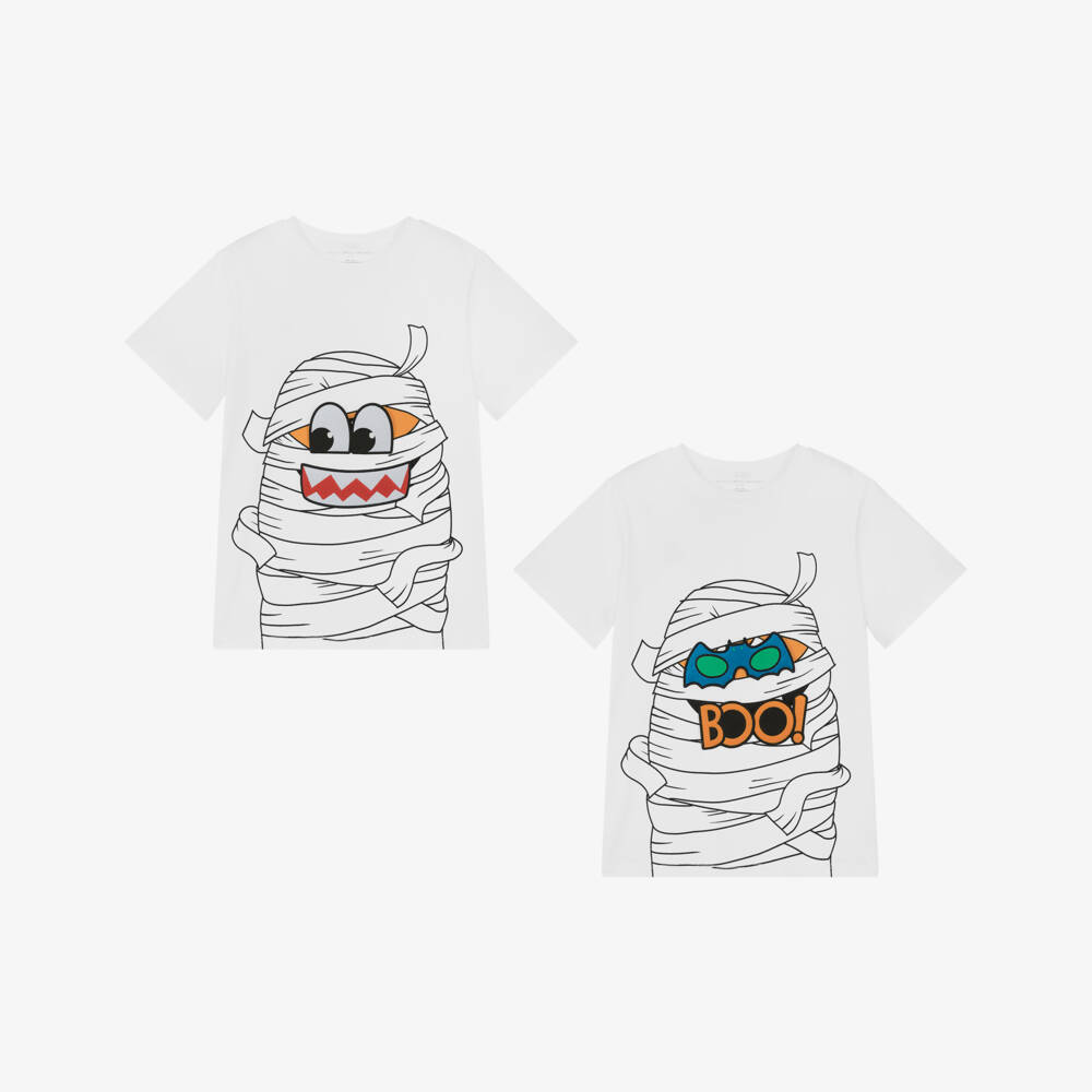 Stella McCartney Kids-Boys White Halloween Mummy Cotton T-Shirt | Childrensalon
