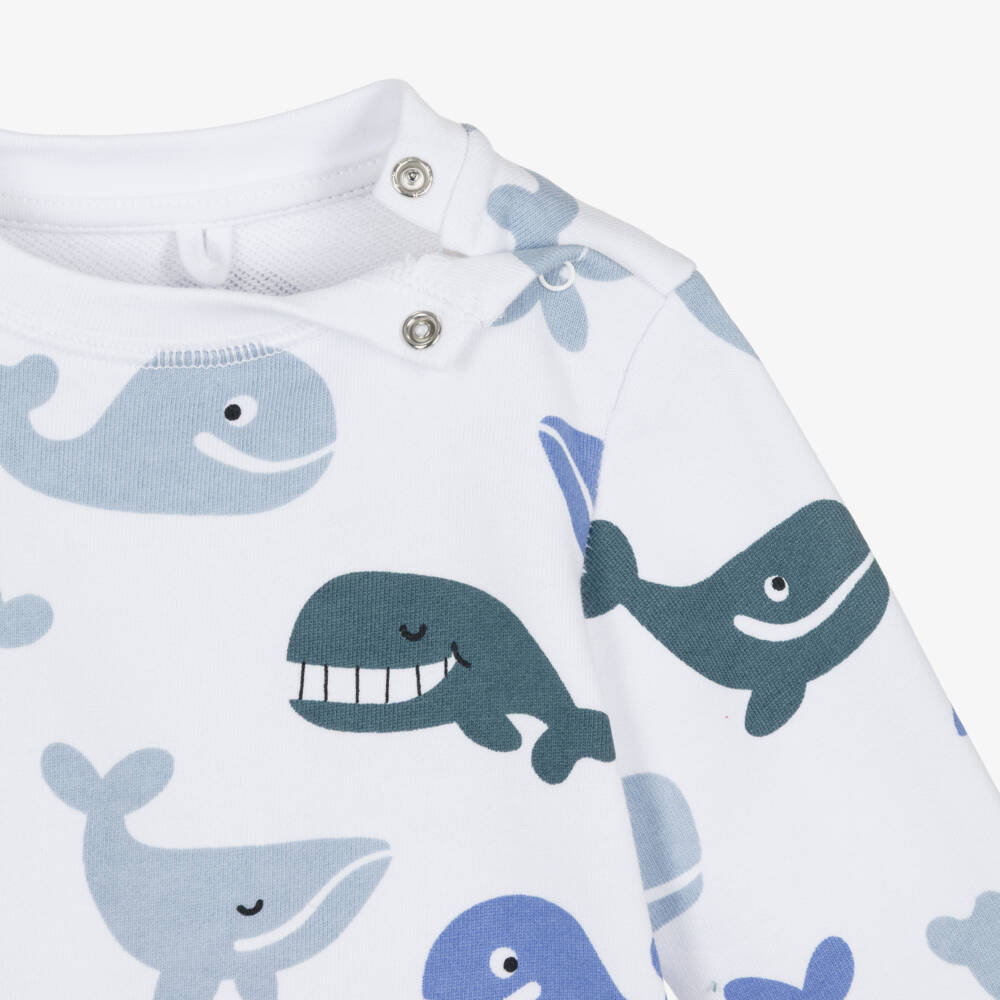 Stella McCartney Kids-Boys White Jersey Shorts Set with Blue Whale Print | Childrensalon