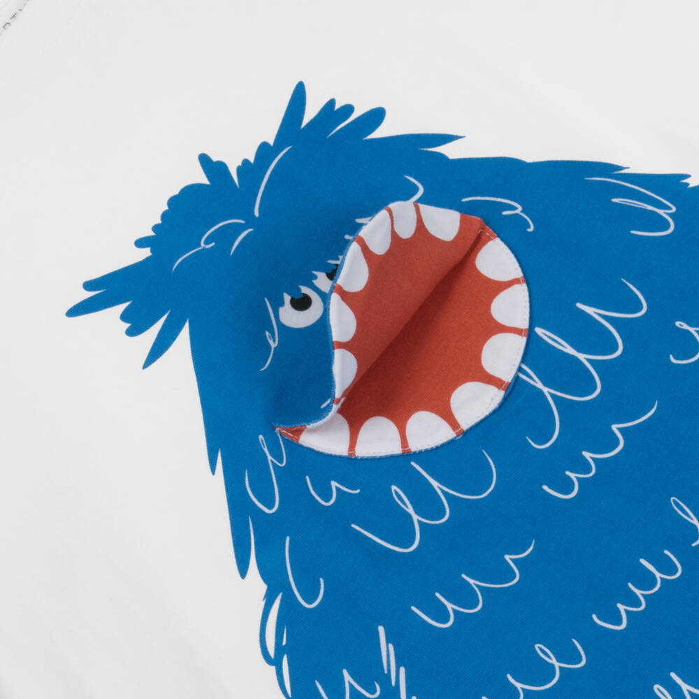 Stella McCartney Kids-Boys White Short Sleeve T-Shirt with Blue Yeti Print | Childrensalon