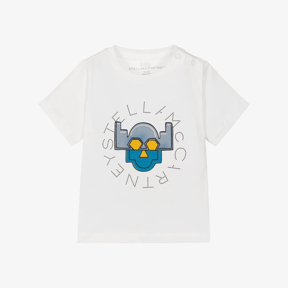 Stella McCartney Kids-Boys White Superhero Logo T-Shirt | Childrensalon