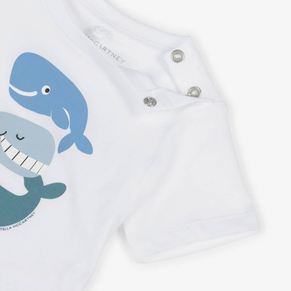 Stella McCartney Kids-Boys White Whale Print Cotton T-Shirt | Childrensalon
