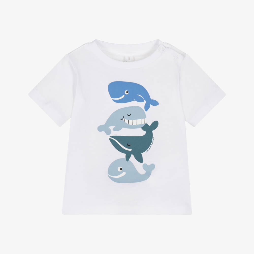 Stella McCartney Kids-Boys White Whale Print Cotton T-Shirt | Childrensalon