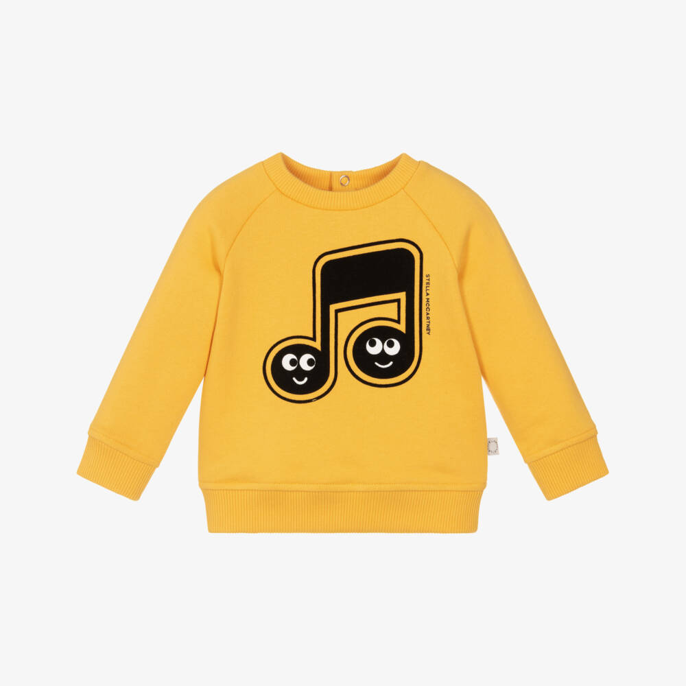 Stella McCartney Kids-Boys Yellow Cotton Music Note Sweatshirt | Childrensalon